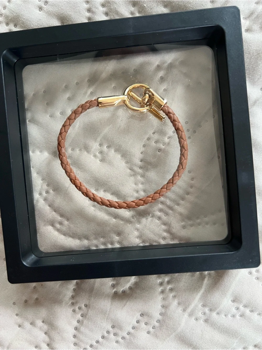 Hermes Braided Leather Bracelet with Yellow Gold Toggle